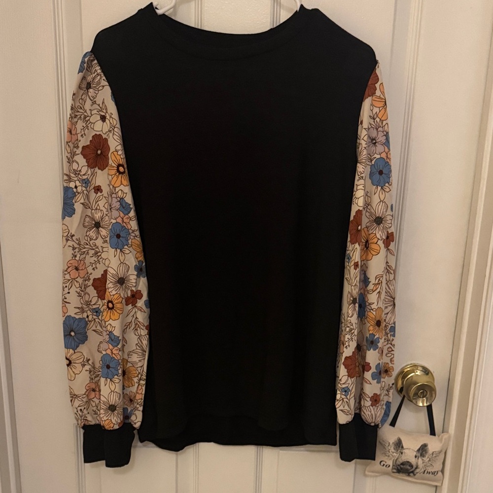 Black sweater with Floral Sleeves